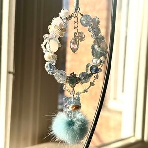 Handmade Beads with faux Pom Bag Charm